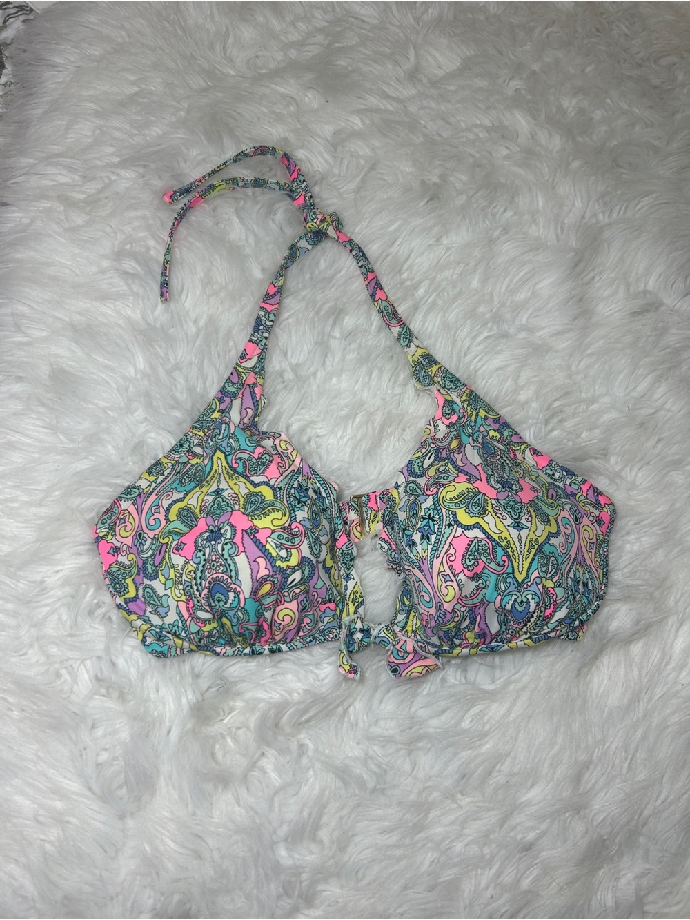 Victoria's Secret size 36DD The Plunge Halter Paisley Pattern Bikini Top